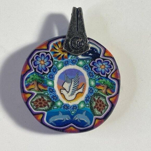 Millefiori Polymer Clay Pendant with Dove, Dolphins, and Turtles - Picture 2 of 6